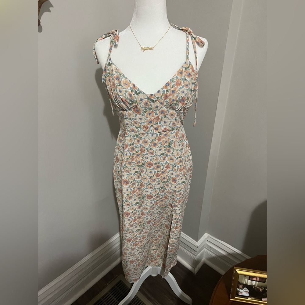Designer pink/blue v neck midi dress